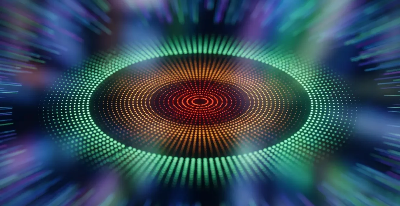 Graphique macro détaillé montrant des indicateurs de données colorés formant un motif d'alerte précoce