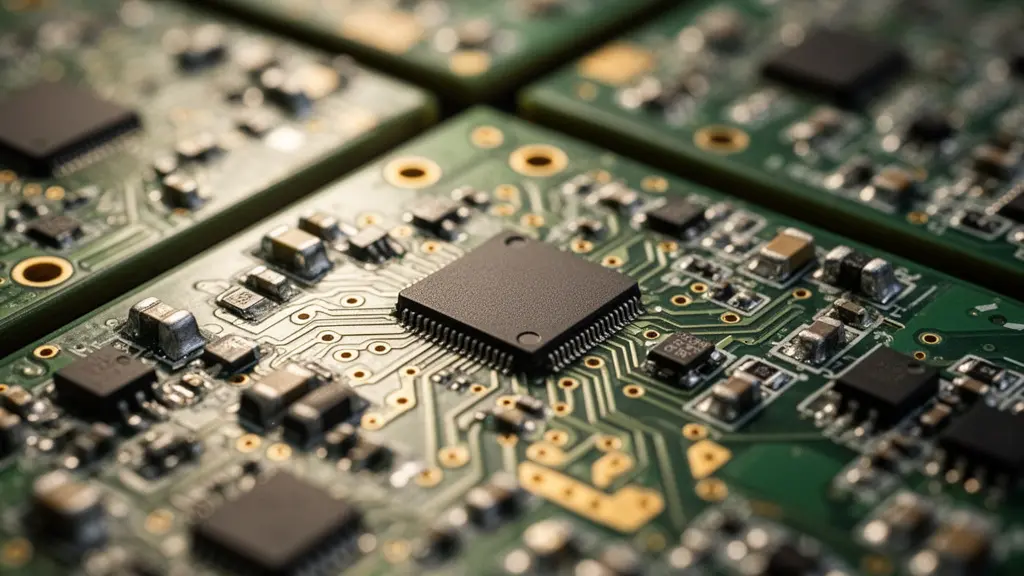 Vue macro d'un circuit imprimé de capteur IoT avec composants électroniques miniatures