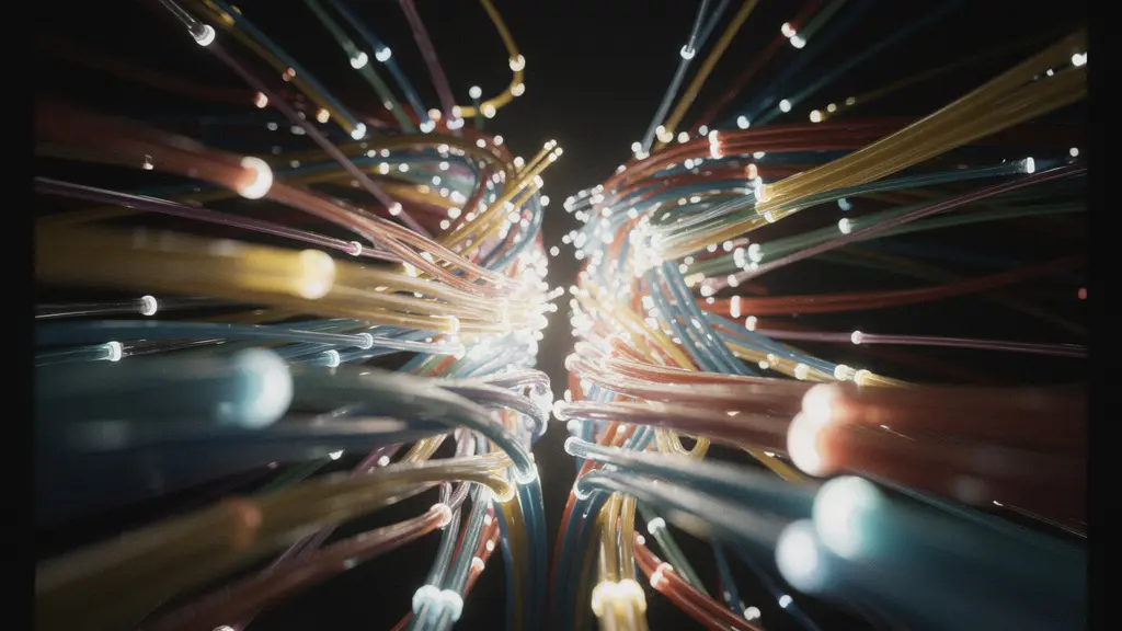 Visualisation abstraite de la congestion réseau avec des flux de données colorés créant un goulot d'étranglement.