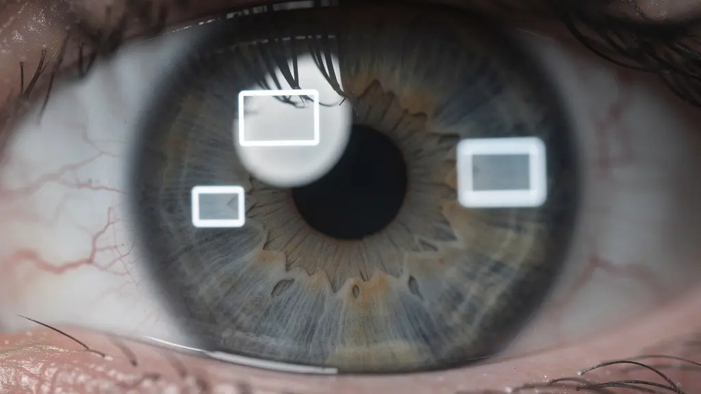 Vue macro d'un œil fatigué reflétant plusieurs écrans de visioconférence