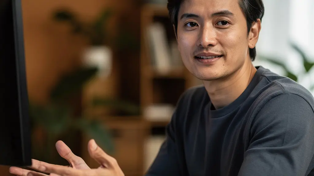 Manager en situation de communication vidéo avec équipe distante dans un cadre professionnel empathique