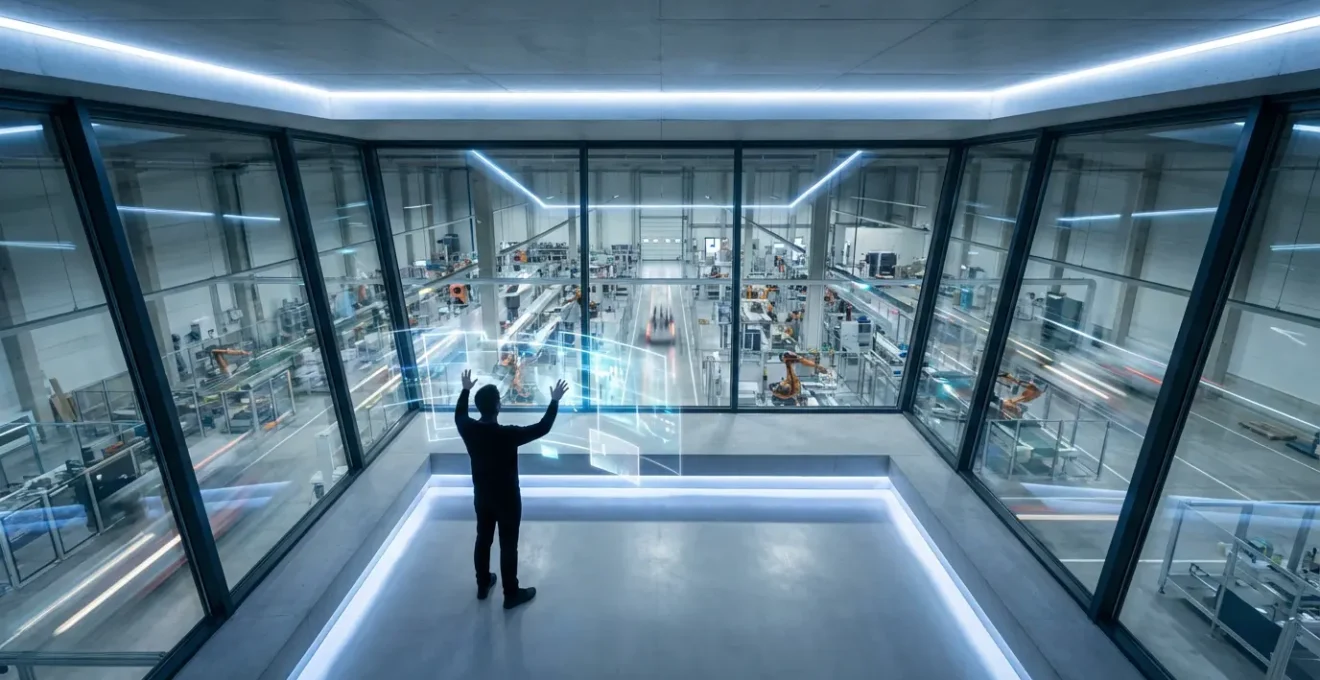 Tour de contrôle numérique supervisant un environnement industriel connecté en 5G