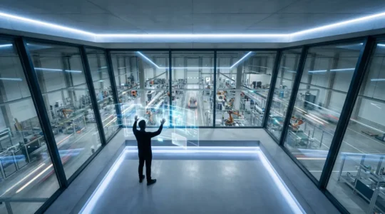 Tour de contrôle numérique supervisant un environnement industriel connecté en 5G