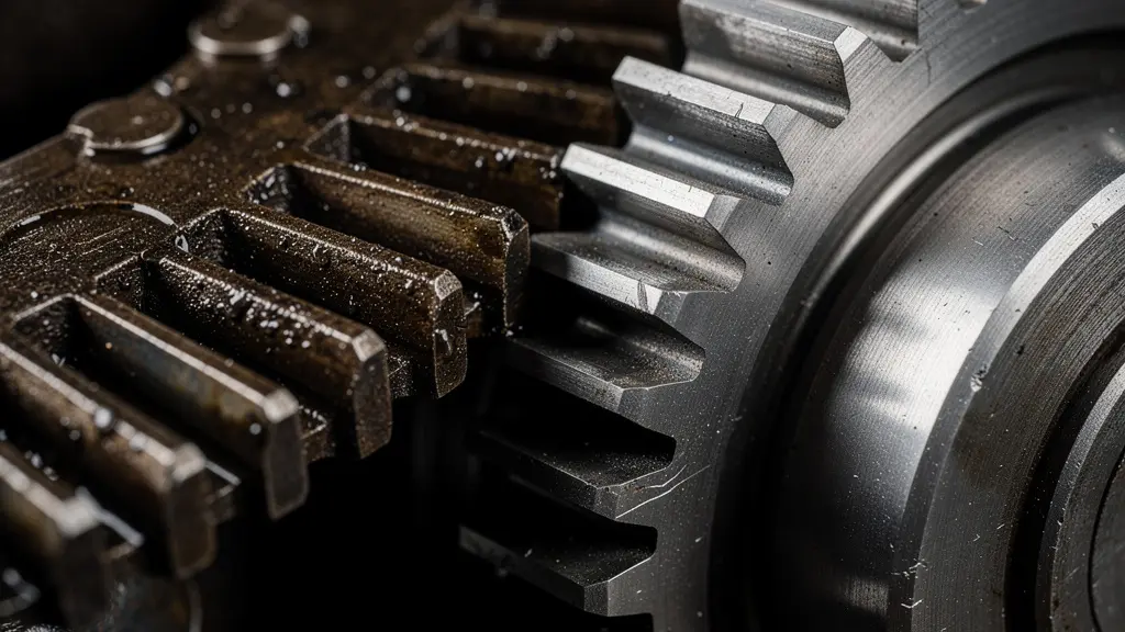 Vue macro de rouages mécaniques symbolisant la transformation des processus