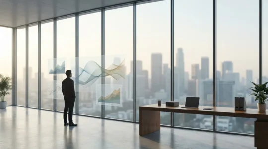 Professionnels analysant des données numériques sur plusieurs écrans dans un environnement moderne